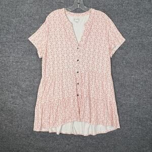 Wonderly Womens Button Front Mini Dress Size XL Bohemian Printed Short Sleeve